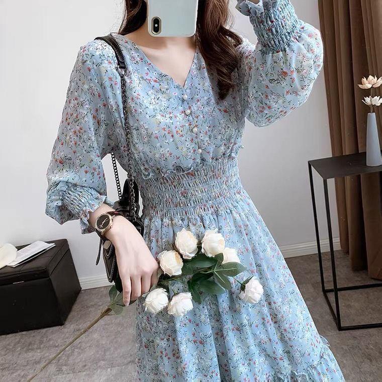 Dress 2021 Autumn New Cute Sweet Small Fresh Floral Chiffon Dress ...