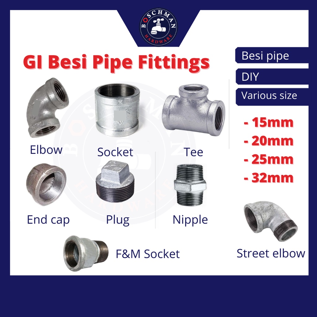 GI Pipe fittings GI Galvanized Iron Joint Fittings Connector Besi ...