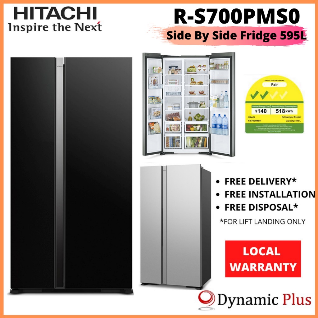 Hitachi RS700PMS0 Side by Side Fridge 605L Free Gift Hitachi Rice