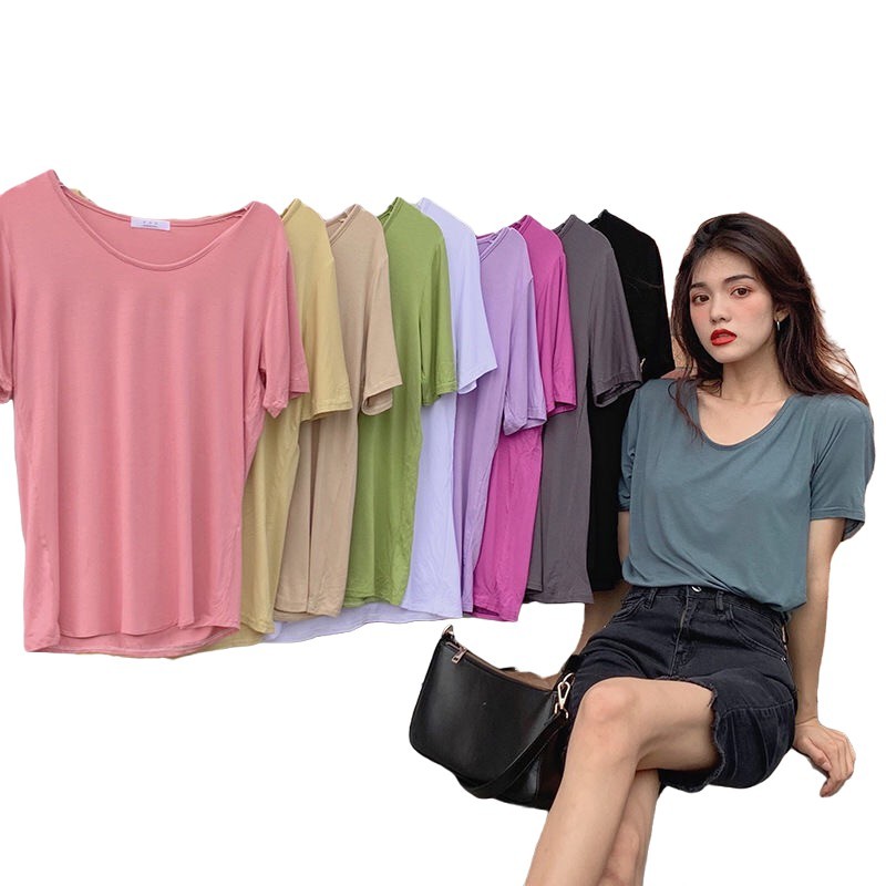 【40~70kg】T Shirt Women / T Shirt Plus Size / 11 Colors / M~XXL / Thin Slim Modal Round Neck Short-Sleeved T-Shirt / Solid Color Top / Large Size Women'S Clothing / Loose Bottoming Shirt
