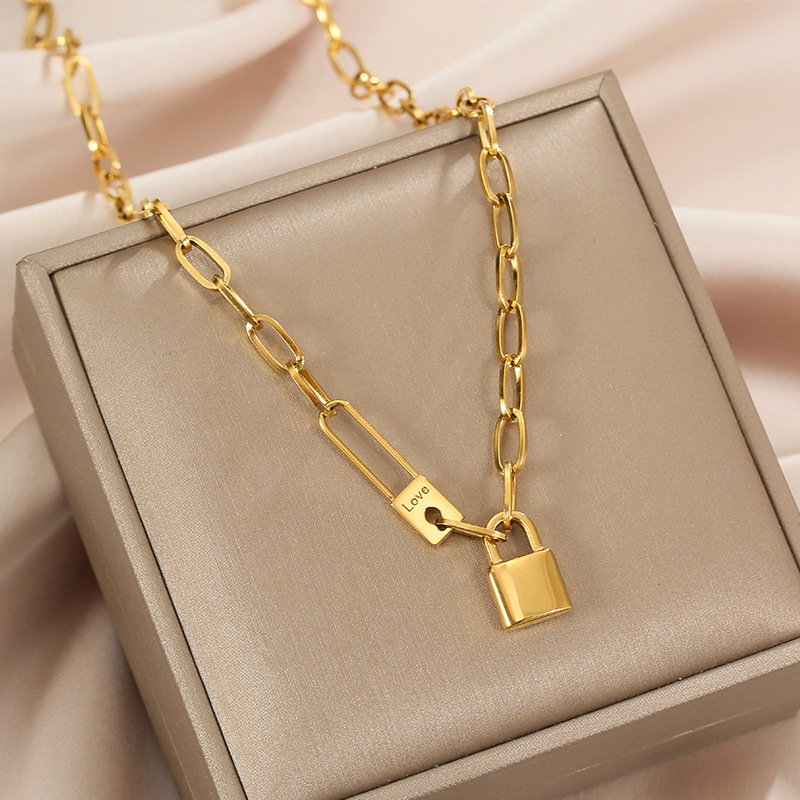 Gold lock chain on sale necklace