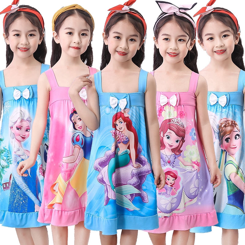 Frozen Elsa Mermaid Princess Girls Kids Pajamas Mini Dress Strapy ...