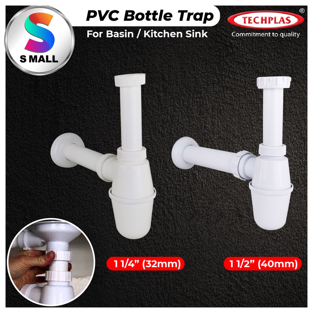 S MALL Techplas PVC Plastic Bottle Trap For Kitchen Sink (40mm) / Wash ...