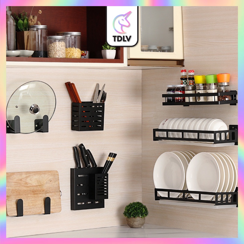 TDLV Wall-Mounted Kitchen Organizer Punch-Free No Drill Rak Dapur Board ...