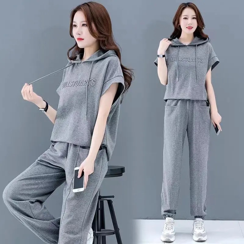 Mandice Plus Size Fat Sister Summer New Style Loose Slimmer Look Casual Sports Fashion Two-Piece Suit