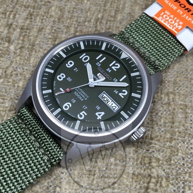 Seiko 5 SNZG09J1 Japan Made Automatic Green Nylon Strap Gents Military Sports Watch SNZG09 Shopee Singapore