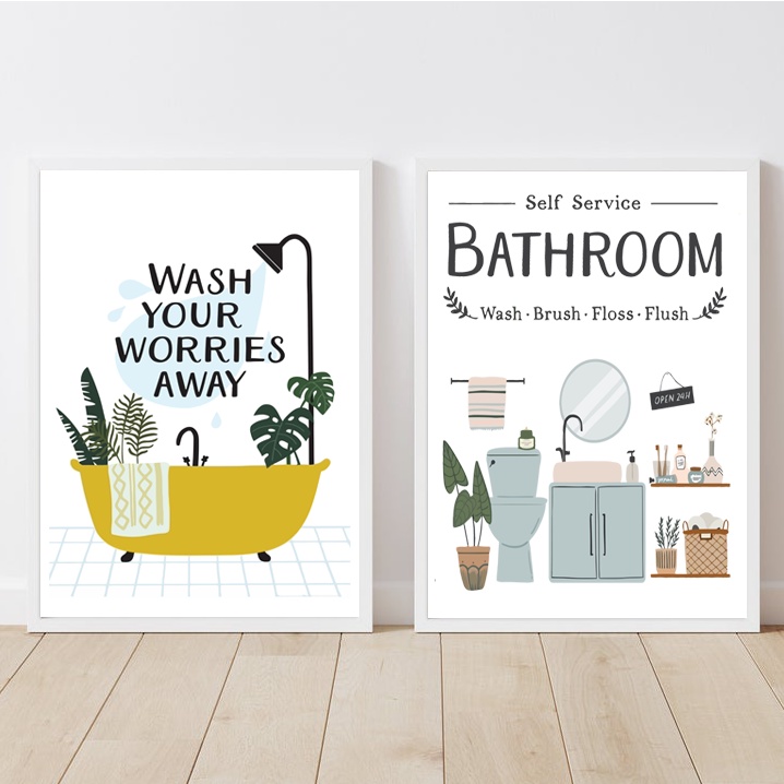 HIASAN DINDING Wall Decor Bathroom Rules Wall Hanging Bathroom Toilet Wash Brush Floss Flush Minimalist 20 x 30