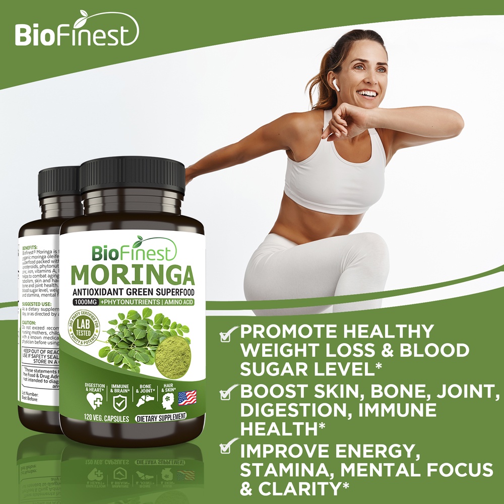 Biofinest Moringa Leaf 1000mg Supplement - Antioxidant Superfood Powder ...