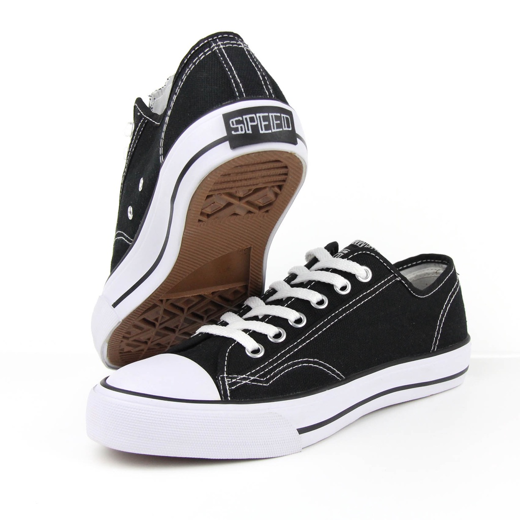 Speed - Basic Lo Hitam Putih - Sepatu Sneakers Kanvas Anti Slip Pria Wanita - Gambar 4