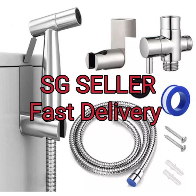 🇸🇬SG Seller 🇸🇬 FPSET STAINLESS STEEL BIDET SPRAY SET TOILET HAND SPRAYER HOSE KIT WITH HOLDER