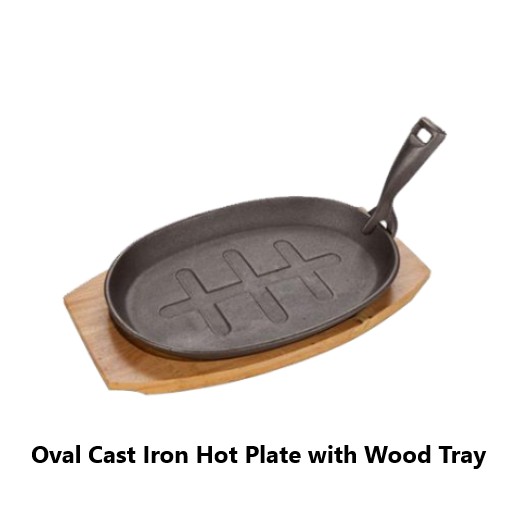 Oval Cast Iron Hot Plate with Wood Tray / 铁板烧 / SIZZLING HOT PLATE CAST IRON Hot Plate With