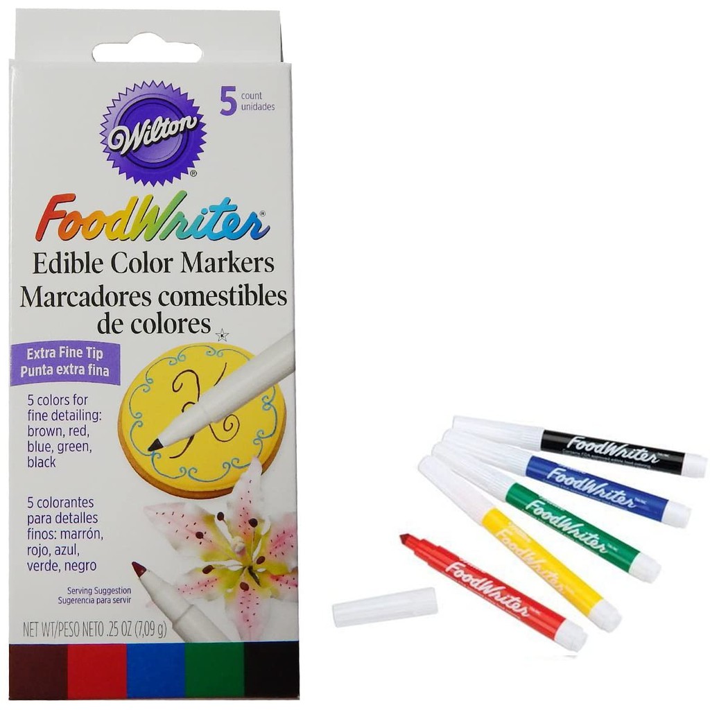 Wilton FoodWriter Color Fine-Tip Edible Markers, 5-Piece