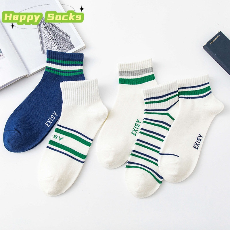 【Happy Socks】Spring and Summer Sports Men's Cotton Low-top Striped Ins ...