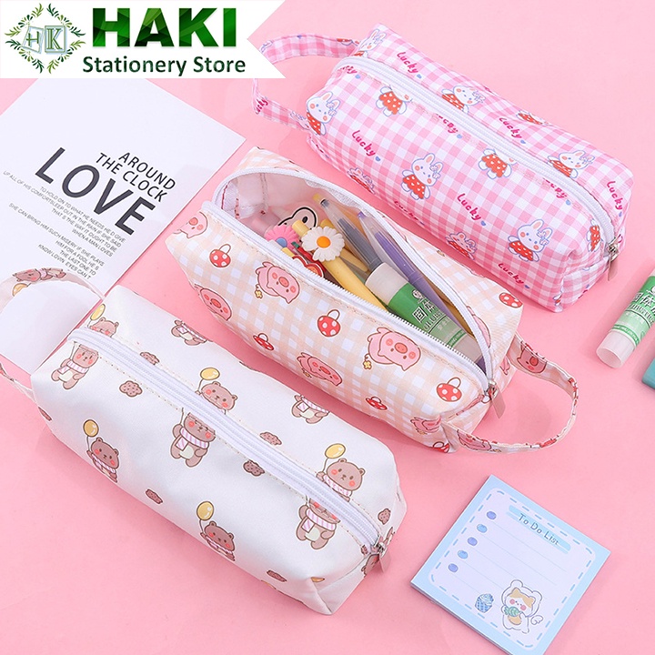 Haki canvas Pen Bag With Large Capacity Printed Cute Cartoon Motifs ...