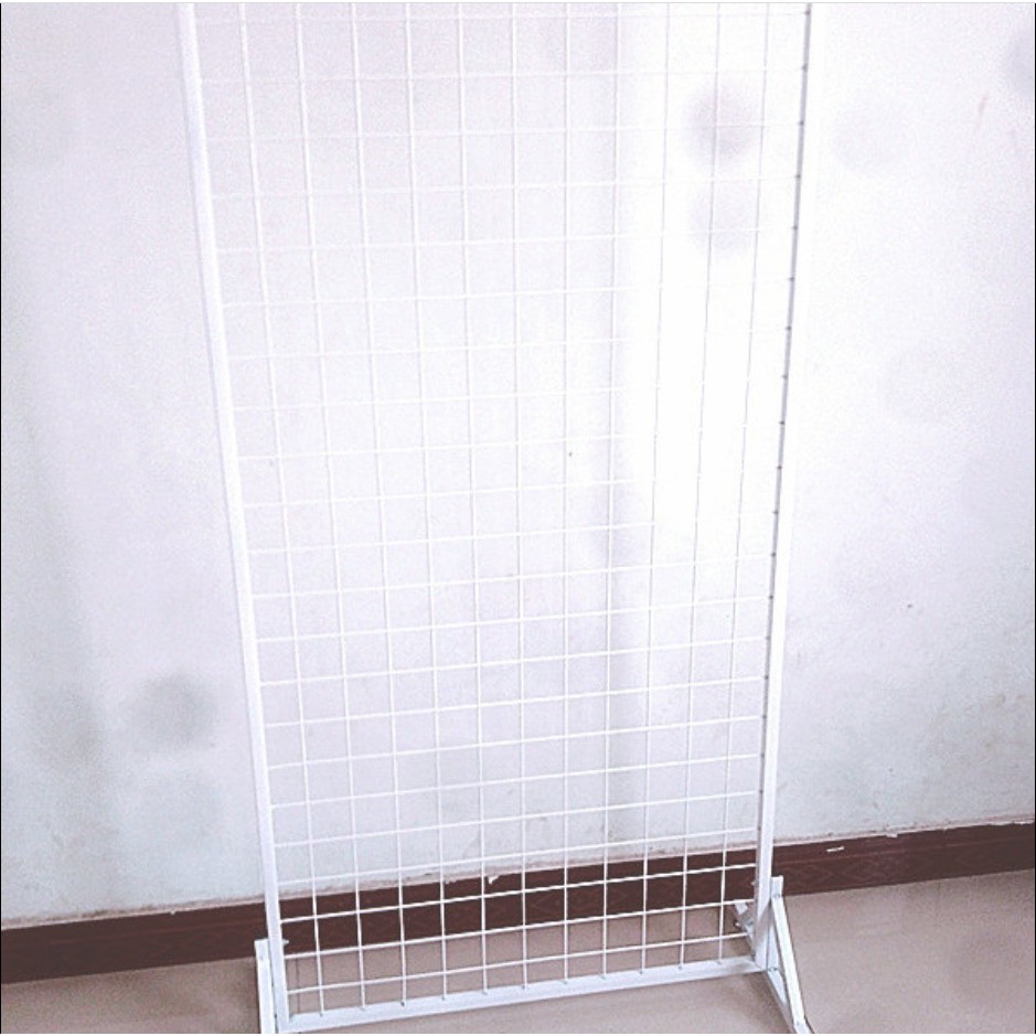 Metal Mesh Grid Vertical mesh floor display rack Mobile double sided wire grid rack exhibition