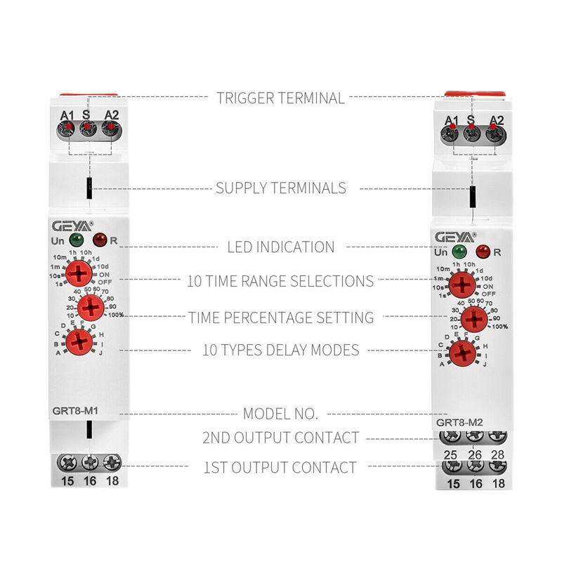 GEYA GRT8-M1 on Off Time Delay Relay 16A AC/DC12V-240V Multifunction ...