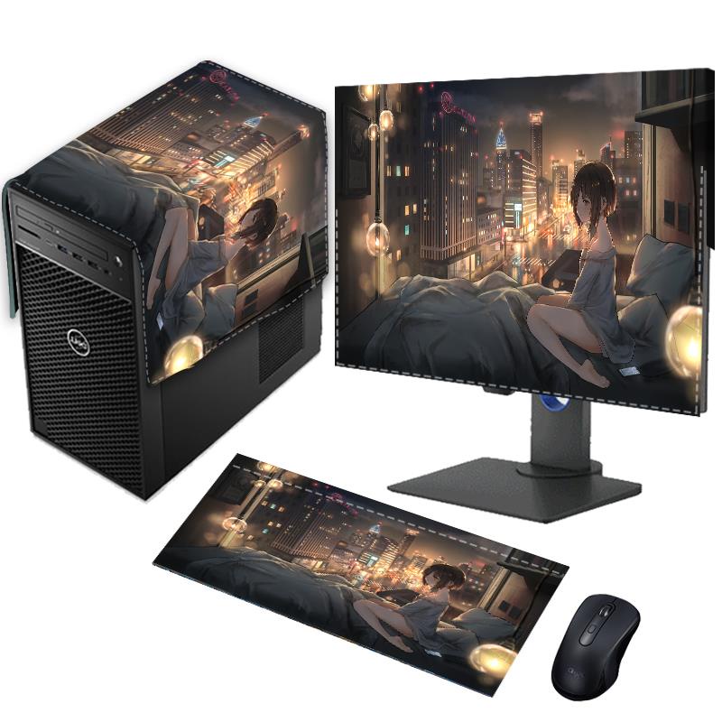 Desktop computer dust cover threepiece set 27inch curved LCD monitor