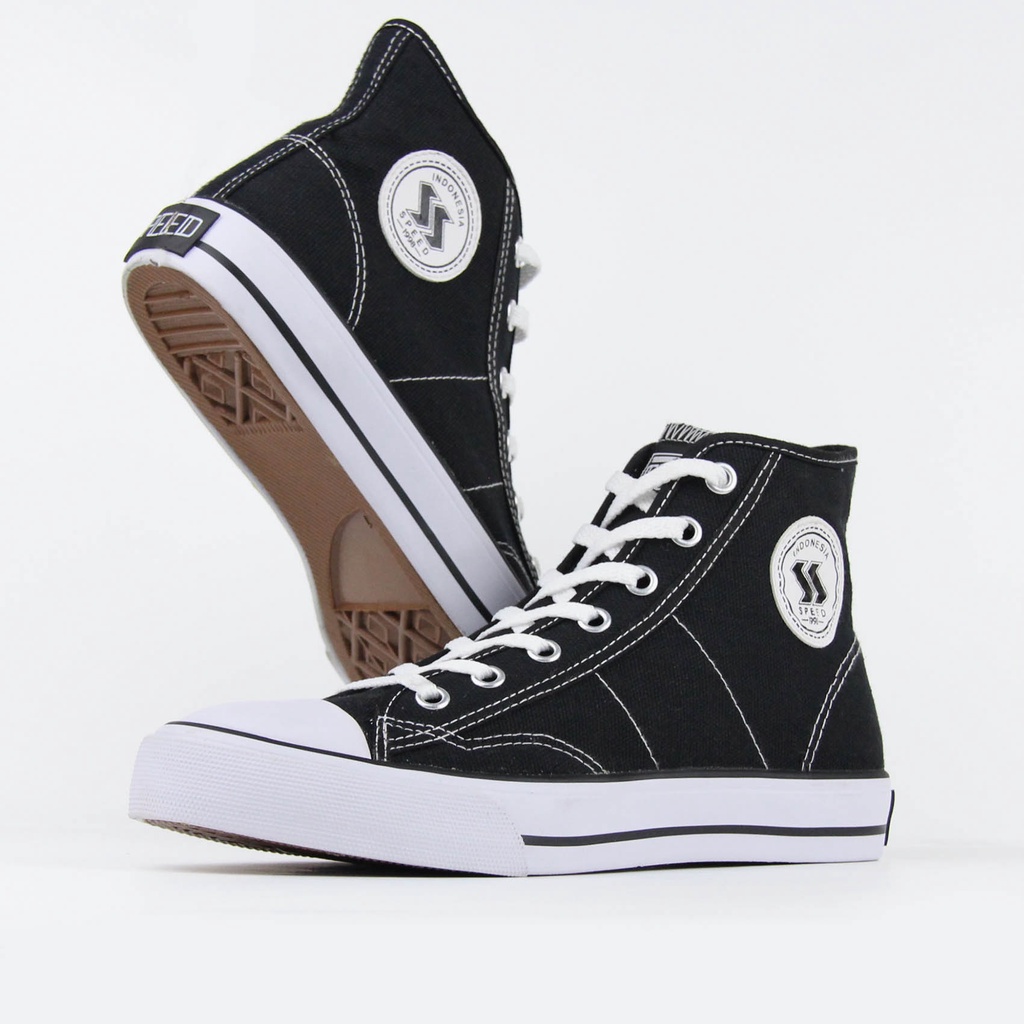 Speed - Basic Hi Hitam Putih - Sepatu Sneakers Kanvas Anti Slip Pria Wanita - Gambar 4