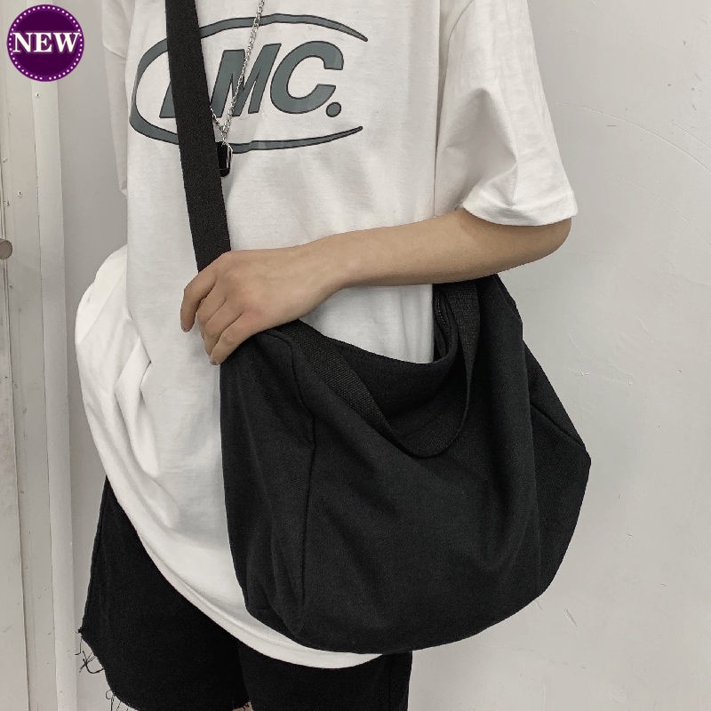 Solid Color Korean Fashion Ulzzang Canvas Bag Capacity Men Sling Bag