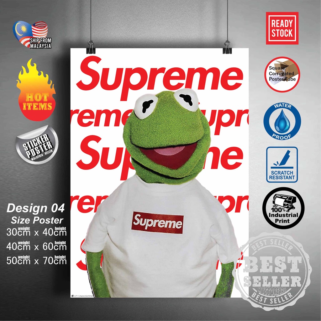 Supreme x Kermit The Frog Streetwear poster Street icon Wall sticker Wall deco Frame poster Shopee Singapore