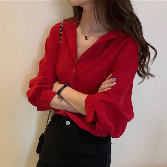 Red long sleeve hot sale shirt womens