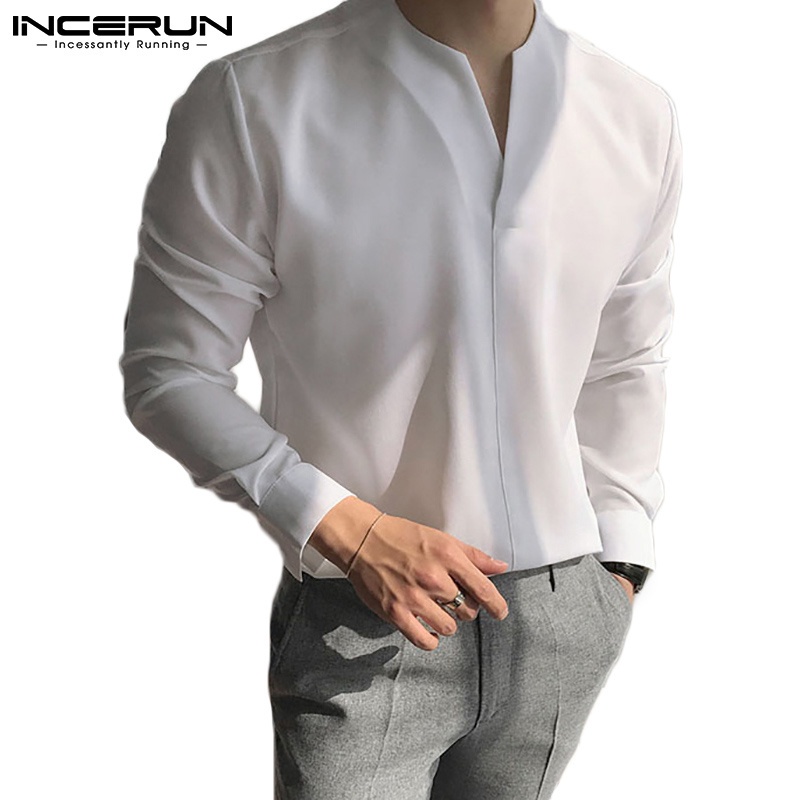 Incerun White Long Sleeve, Incerun Streetwear Mens