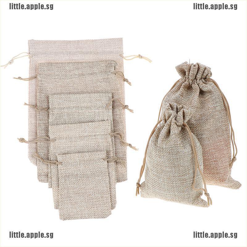 [Apple] 5Pcs Wedding Natural Hessian Burlap Jute Favour Gift Bags Drawstring Sack Pouch [SG]