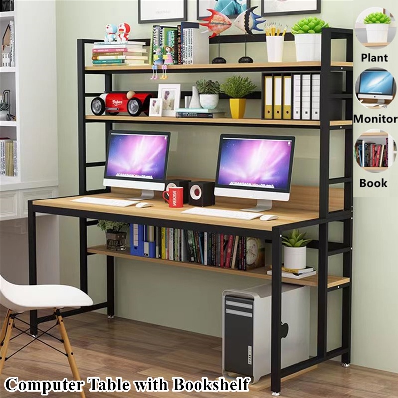 Computer Table with Bookshelf Office Laptop Tables Student Writing