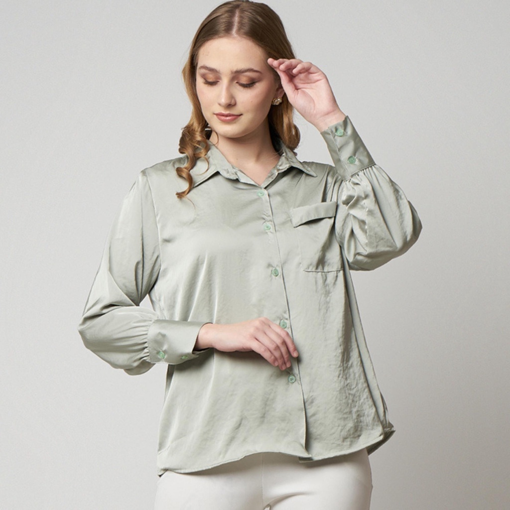 Monellina 601252 Kemeja Satin Wanita Lengan Panjang - Gambar 4