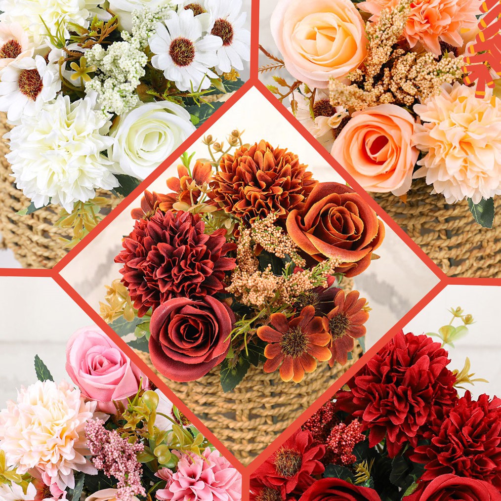 【Aesthetic combination】Artificial flowers Bouquet Roses Daisy Hydrangea Wedding Decoration Living room Decoration