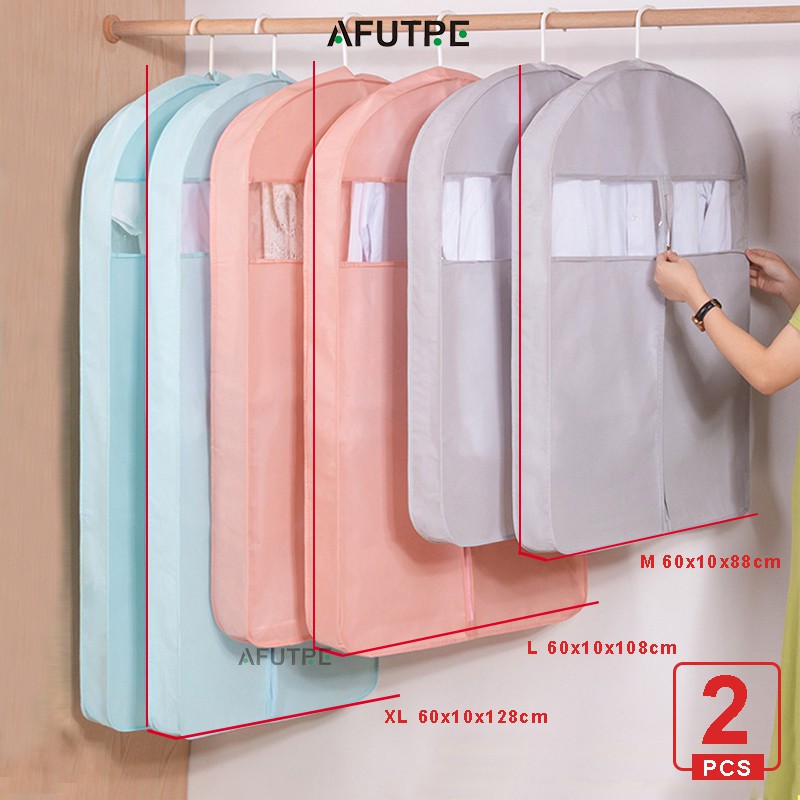 Afutre 2PCS Clothes Dust Cover Hanging Bag Wardrobe Coat Cover