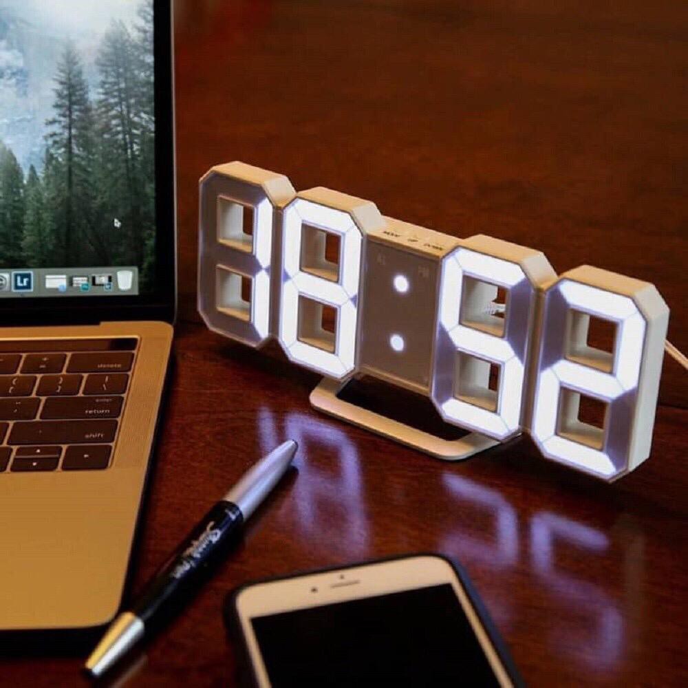 LED Jam Dinding / Modern Digital 3D White LED Wall Clock Alarm Clock ...