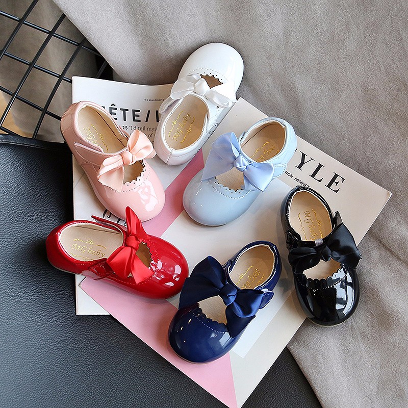 Cute Girls Jelly Color Bowknot Soft Leather Flat Shoes 1 6 Years