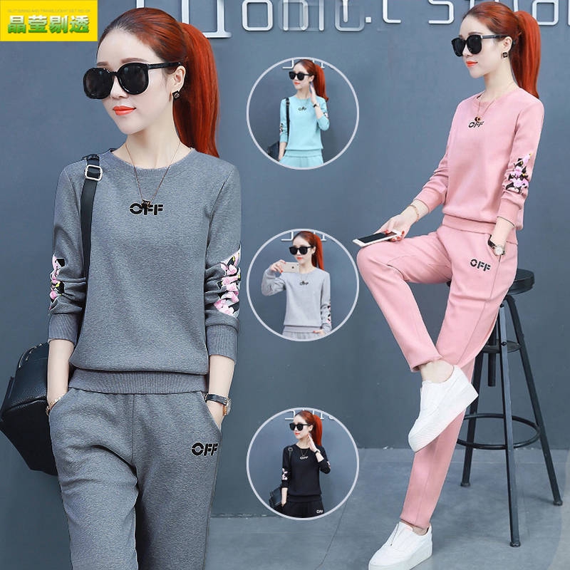 Sportswear Women's Suit Long Sleeve and Long Pants Fashion Casual Loose Show Thin Two Piece Sweater Set