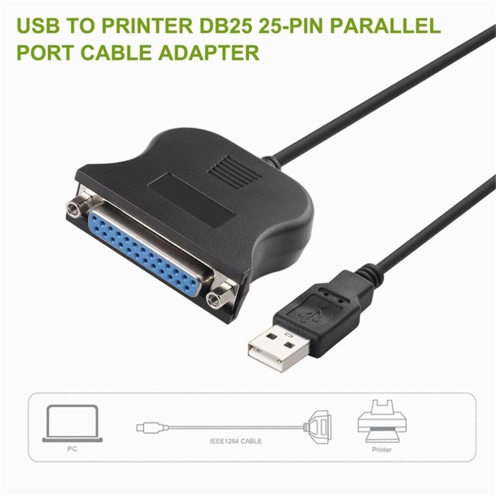 Adapter Cable USB to 25Pin DB25 Parallel Printer Cord Converter Black ...