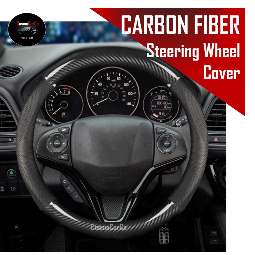 ?SG SELLER? Steering Wheel Cover Carbon Fiber With Breathable Leather For Toyota & Honda etc 37-38cm M Size