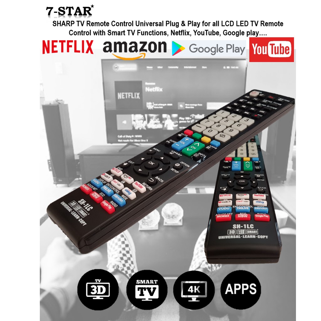SHARP TV Remote Control Universal Plug & Play for all LCD LED TV Remote