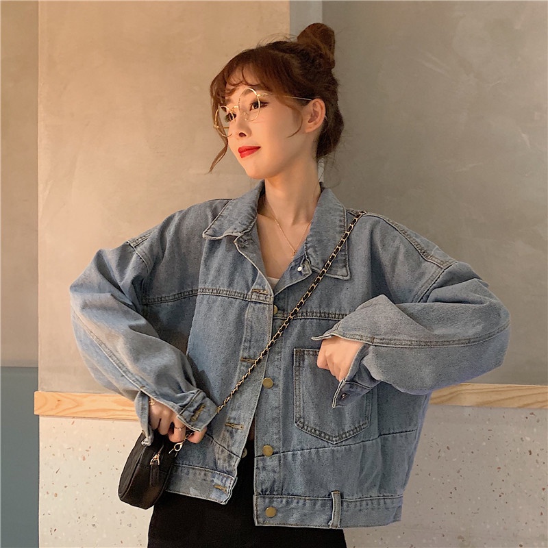 Korean Fashion Womens Denim Knitwear Sweaters Coat Loose Cardigan Jacket  Outwear