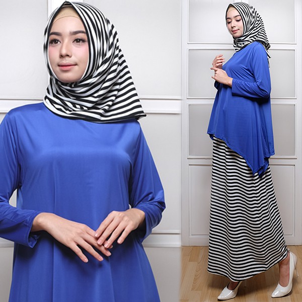 Stelan Gamis Almera 3in1 Spandex Korea Motif Salur | Shopee Singapore