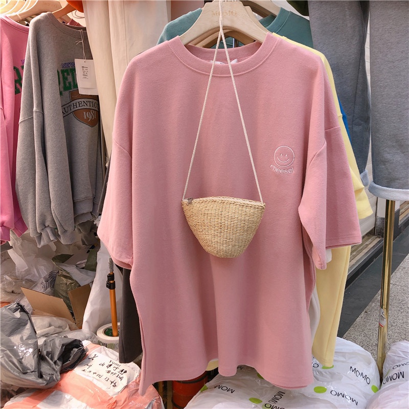 Embroidered Short-Sleeved T-Shirt Female ins Trendy 2021 Summer New Style Korean Loose Plus Size Student Dongdaemun Women's Clothing