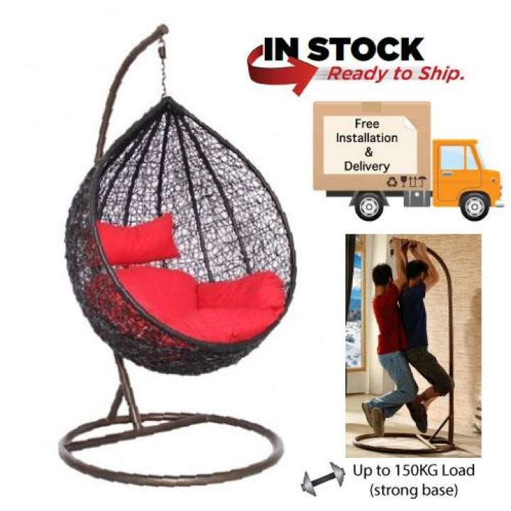 [Furniture Amart] Outdoor Swing Chair Balcony Furniture in Black with Red cushions (Limited Sets