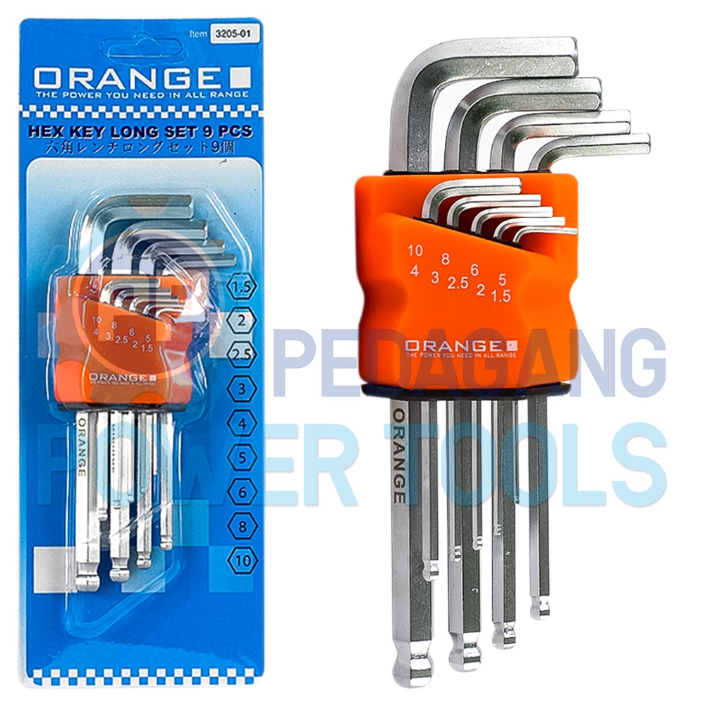 ORANGE KEY L SET 9 PCS LONG BALLPOINT LONG BALL POINT HEX KEY 01 ...