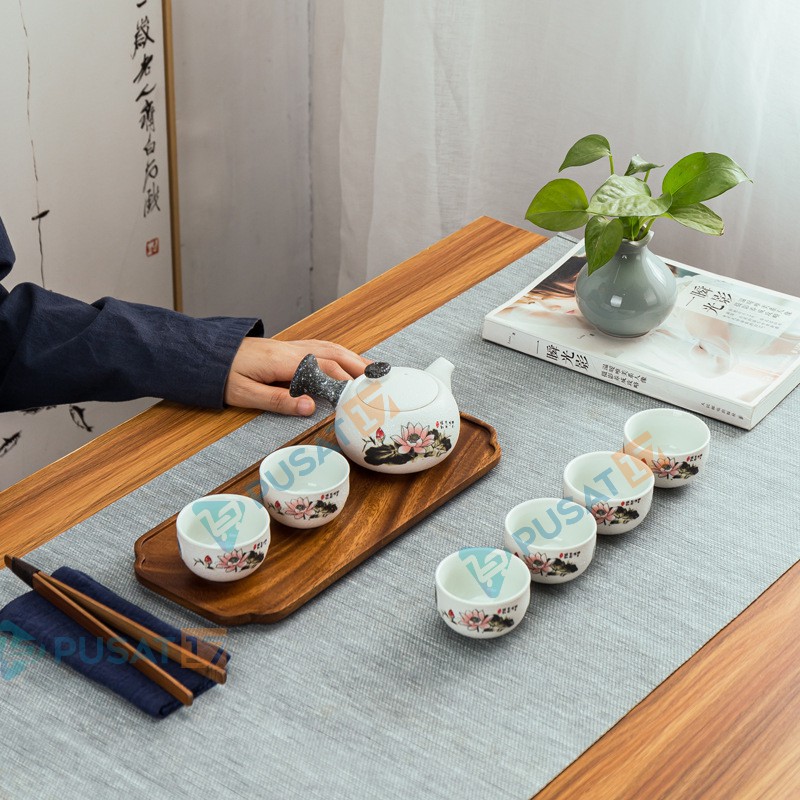 CHINESE TEA POT SET CERAMIC C19 CLASSIC 6 CUPS TEKO TEH SET 6 CANGKIR HADIAH SOUVENIR GIFT BOX - Gambar 4