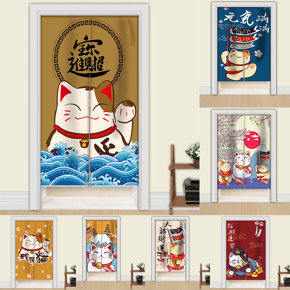 Japanese Door Curtain Noren Lucky Cat Doorway Curtain For Kitchen Sushi ...