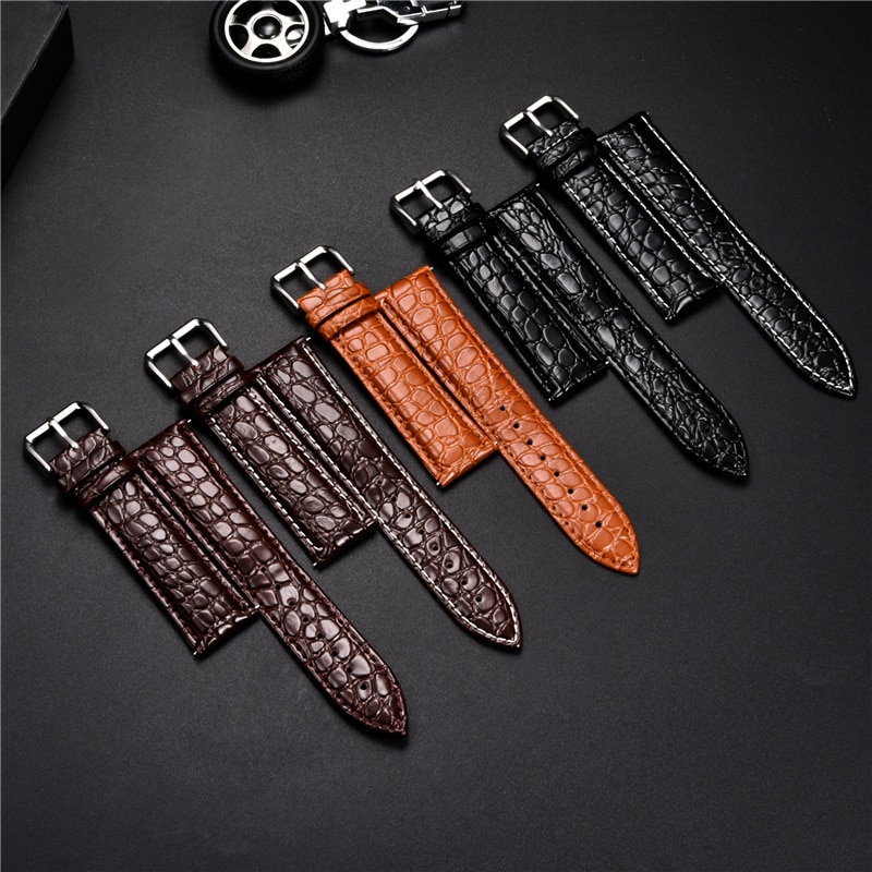 Crocodile Skin Design Calfskin Strap Soft Leather Watchband Replacement ...