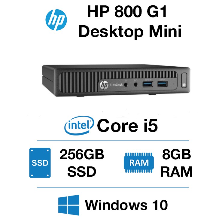 HP 800 G1 Tiny PC Intel Core i5-4th gen / 8GB RAM / 256GB SSD / Win10 PRO/ MS office (Refurbished)