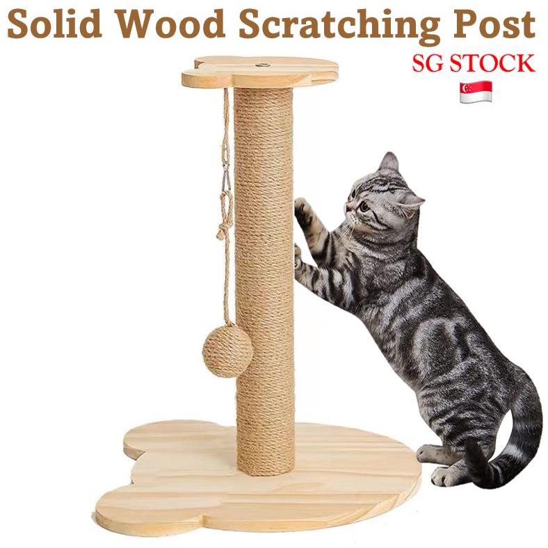 SG SELLER Cat Scratching Post Solid Wood Cats Scratcher Post Cat Kitten Scratch Toy Wooden Scratching Sisal Post Shopee Singapore