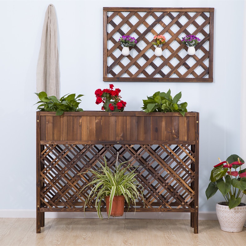 Wooden Plant Blocker Planter Rack Wood Grid Plant Box with stand Street ...