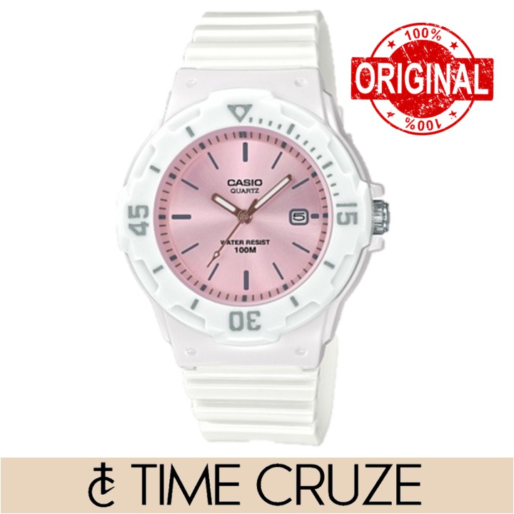 [time Cruze] Casio Lrw 200h Small Analog White Resin Pink Dial Women