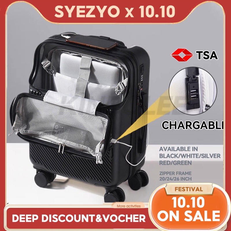 Syezyo Luggage With Charger Expandable Suitcase Trolley Bag Lightweight